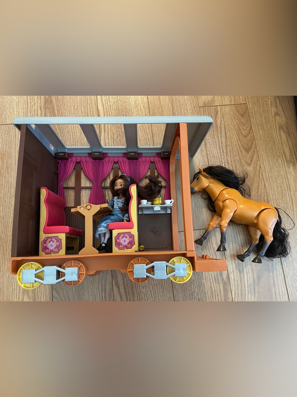 Spirit Kids Toy Horse & Carriage Playset in Brown and Pink